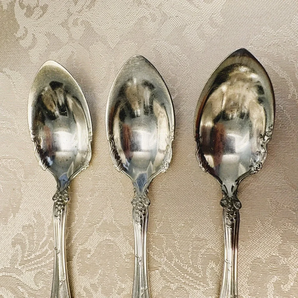 1847 Rogers Bros Vintage 1904 Silverplate 1 Gumbo & 3 Fruit Spoons Grape Motif